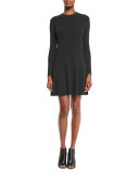 Miriam Long-Sleeve Fit-and-Flare Jersey Dress, Black