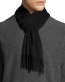 Cashmere Solid Fringe Scarf, Black