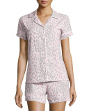 Lynx-Print Short Pajama Set, Pink/Gray