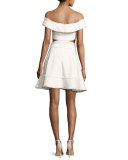 Vanessa Off-the-Shoulder Fringe-Trim Party Dress, Ivory