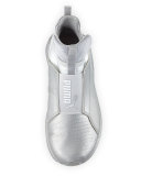 Fierce Lizard-Embossed High-Top Sneaker, Silver