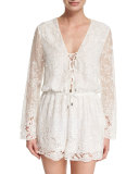 Roza Embroidered-Lace Veil Playsuit