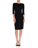 Ruched Half-Sleeve Sheath Dress, Black