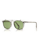 Round Optical Frames w/Clip-On Sunglasses Shades, Gray/Green