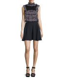Sleeveless Floral Ruffle-Trim Top, Black