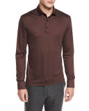 High-Performance Wool Long-Sleeve Polo Shirt, Crimson
