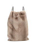 Mink Fur Drawstring Backpack w/Monili Straps, Gray