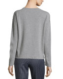 Beaded Wool-Blend Crewneck Sweater, Light Gray