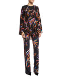 Printed Wide-Leg Palazzo Pants, Black/Multi