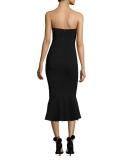 Luna Strapless Embroidered Flounce Midi Dress, Black/Pink
