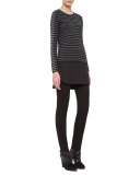 Striped Knit Long-Sleeve Tunic, Black/Cliff/Grave