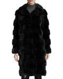 Horizontal Stripe Mink Fur Stroller Coat, Navy/Black