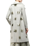 Metallic Fringe-Embellished Long Coat, Taupe/Gold
