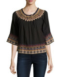 Crosby Embroidered Smocked Off-The-Shoulder Top