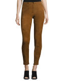 Suede Zip-Cuff Slim-Leg Pants
