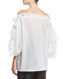 Polka-Dot Off-the-Shoulder Top, Black/White