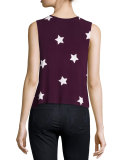 Star-Print Sutra Muscle Tank Top, Aubergine