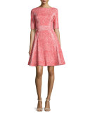 Half-Sleeve Fit-&-Flare Dress, Red
