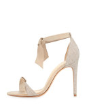 Clarita Suede & Linen 60mm City Sandal, Soft Beige