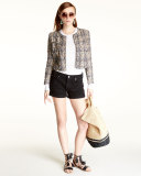 Hella Frayed-Trim Cropped Tweed Jacket, Blue/Multicolor