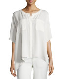 Karrly Dolman-Sleeve Silk Button-Front Top, Canvas White