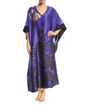 Silk Floral Veil Caftan, Magenta