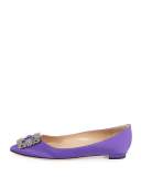 Hangisi Crystal-Buckle Satin Flat, Purple