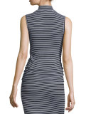 Sleeveless Striped Fitted Mock-Neck Top, Black/White