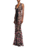 Sequined Sleeveless Tie-Front Gown, Multicolor