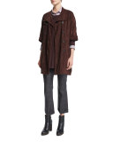 Double-Breasted 3/4-Sleeve Suede Coat, Henna