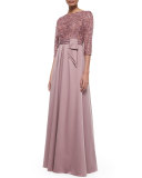 3/4-Sleeve Lace Bodice Full Skirt Gown 