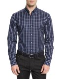 Windowpane Long-Sleeve Sport Shirt, Navy