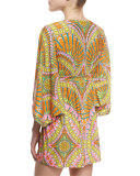Capri Printed Lace-Up Tunic Coverup, Orange Sherbet