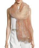 Dionisio Sheer Ombre Metallic Stripe Scarf, Orange