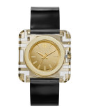 Izzie Leather-Strap Golden Watch, Black