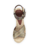 Stefania Snake-Embossed Espadrille Wedge Sandal, Natural