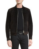 Two-Tone Aged Suede Bomber Jacket, Black
