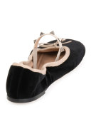 Rockstud Velvet Ballerina Flat, Nero