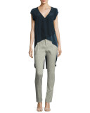 Go Tailgate High-Low Stretch-Silk Top