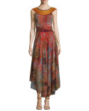 Moroccan Banded-Neck Full-Skirt Dress 