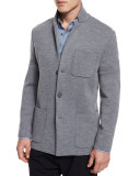 Button-Down Wool Knit Blazer, Heathered Cinder