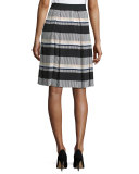 striped pleated a-line skirt, black