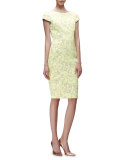 Cap-Sleeve Floral-Print Sheath Dress, Citrine/Multi