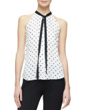 Kenzie Sleeveless Tie-Neck Blouse, White/Multi