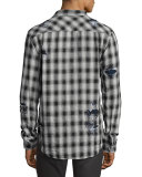 Weston Plaid Distressed Shirt, White/Black