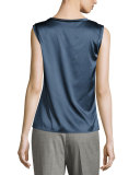 Ribbon-Trimmed Stretch-Silk Tank, Dark Blue Sapphire