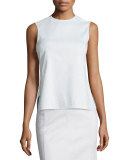 Sleeveless Peplum-Back Denim Top, White
