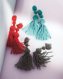 Long Beaded Tassel Clip-On Earrings