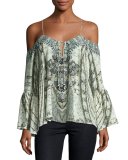 Camilla Embellished Cold-Shoulder Crepe Top