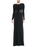 Lace-Inset Gathered Jersey Gown